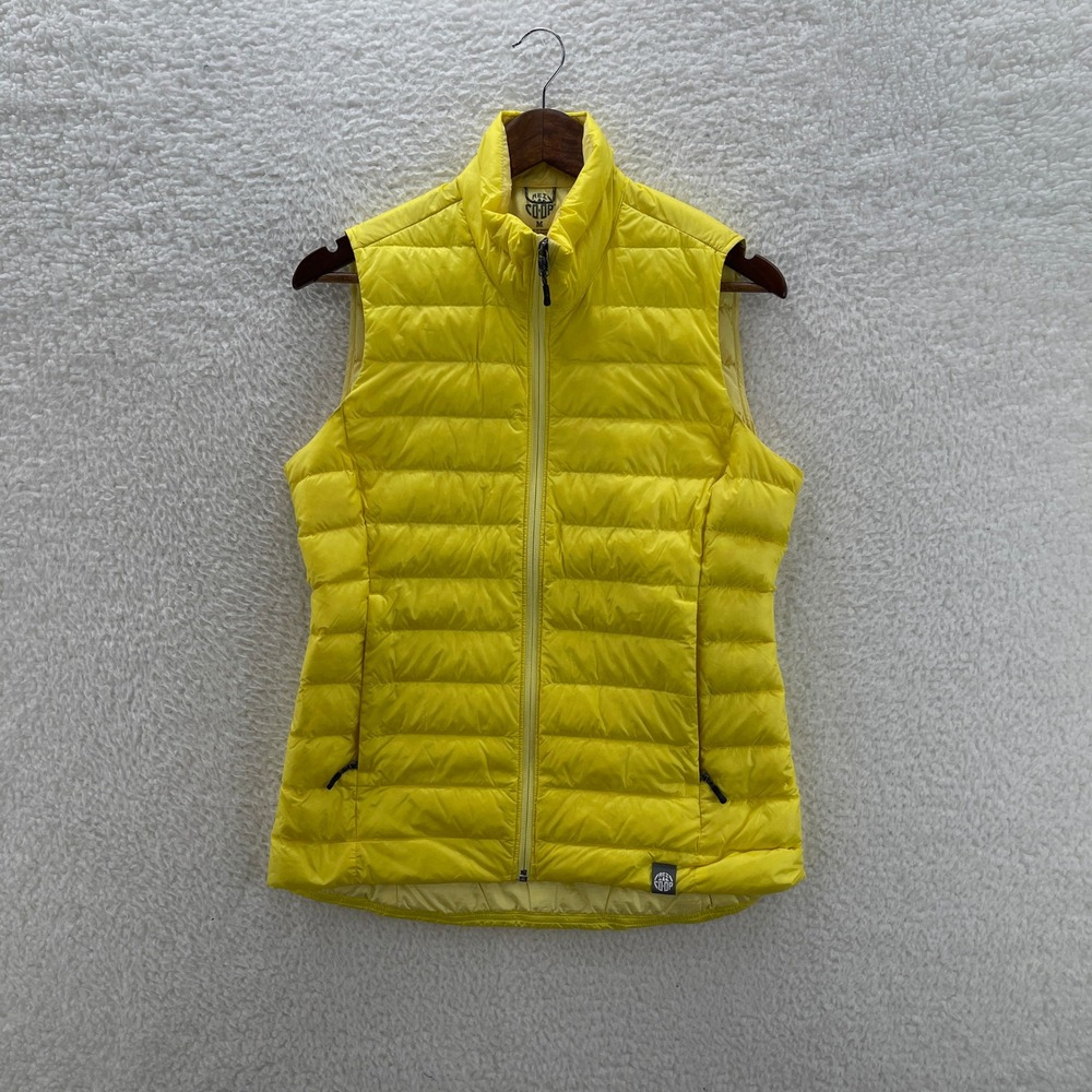 REI Co-op Puffer Vest Mens Medium Yellow Down Quilted Full Zip Outdoor Hiking